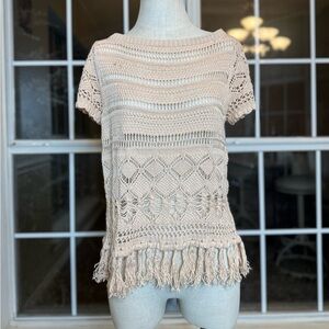 Jennifer Lopez Crochet Knit Top – Women’s | Tan & Light Pink